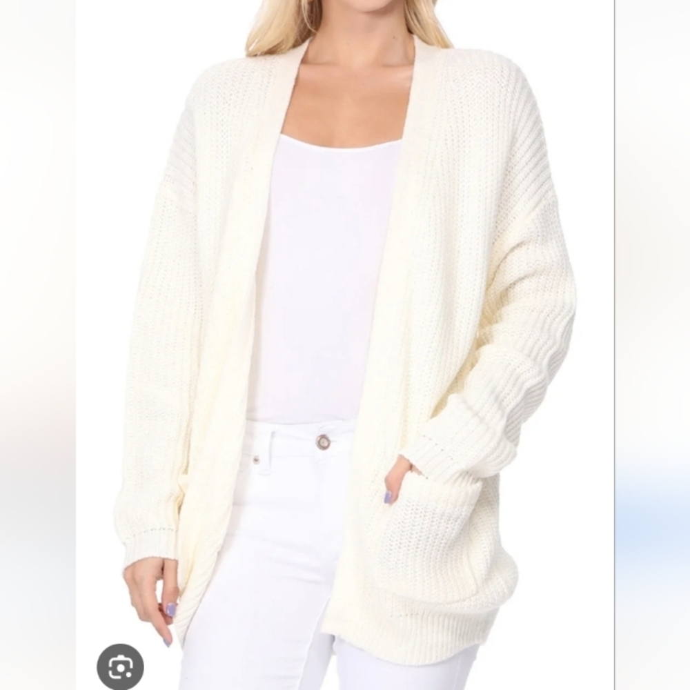 Almost Famous Cream Women's Open Front Cardigan Size Small